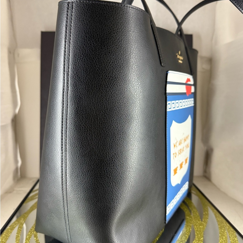 Kate Spade Black Tote with Blue Coffee Cup Graphic - Picture 4 of 10